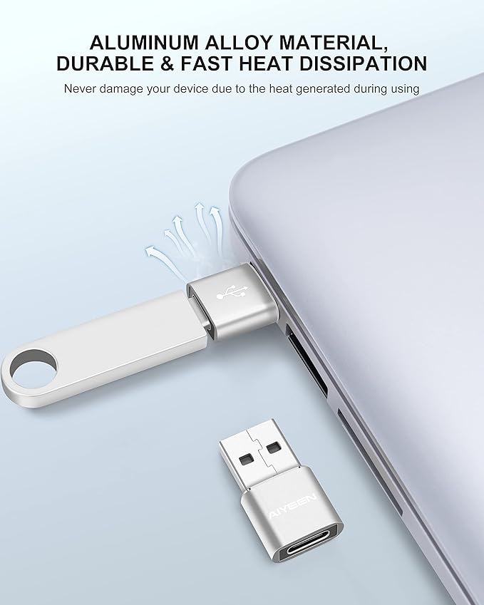 Upgraded USB C Female to USB A Male Adapter,Type C to USB A Charger Cable Converter for Apple AirPods,MacBook,iPhone 12 13 14 15 Series,iPad mini 6,Samsung Galaxy S20 S21 S22 (3Pack Silver)