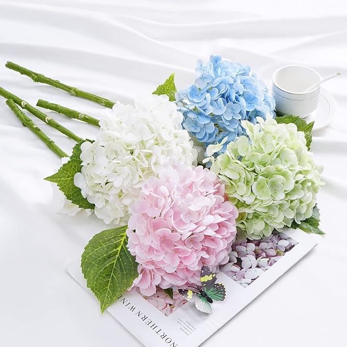 Waipfaru 21" Real Touch Hydrangea Artificial Flowers with Long Stem & Leaves, Full Latex Faux Hydrangea Flowers for Home Decor Party Floral Arrangements Wedding Bouquets Centerpieces(Pink, 3Pcs)