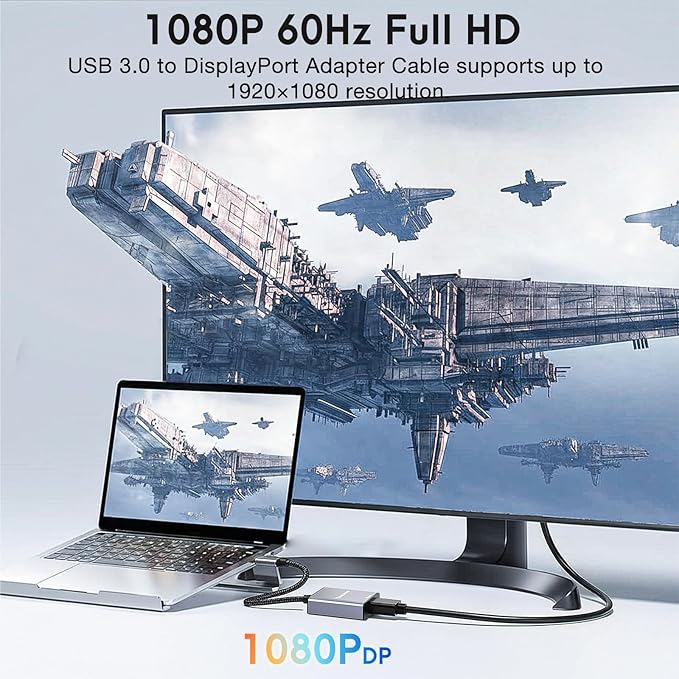 USB to DisplayPort Adapter | 1080P 60Hz, USB 3.0 Male to DisplayPort Female Monitor Converter for Windows 7/8/10/11, MAC OS - Requires Driver