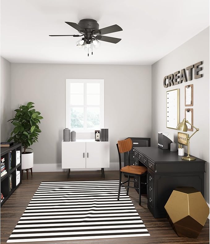 Hunter 42 inch Indoor Ceiling Fan with LED Lights and Pull Chain - Low Profile Mount Ceiling Fan, 5 Blades, For Bedroom, Living Room, or Kitchen, Quiet - Crestfield 52153, Noble Bronze