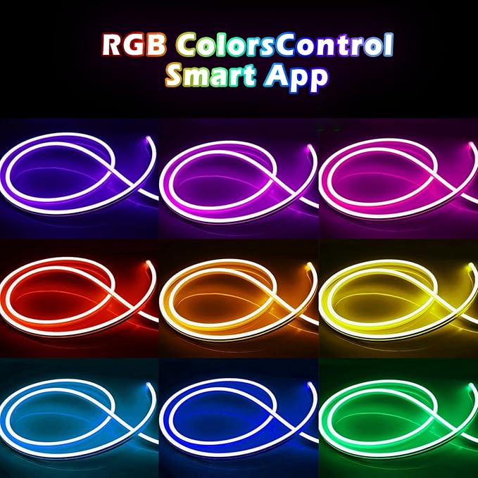 L8star 16.4ft RGB LED Neon Rope Light with Remote Control, Smart Color Changing DIY Mode Neon Flex Strip Lights for Bedroom Indoors Outdoors Decor