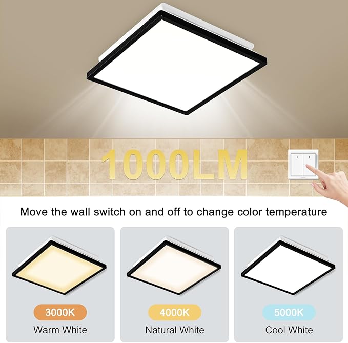 Tech Drive Modern Black Bathroom Exhaust Fan with Light, 110CFM, 1.2Sone, 1000lm Dimmable 3CCT LED Light, Energy Star Certified,Decorative Black Trim