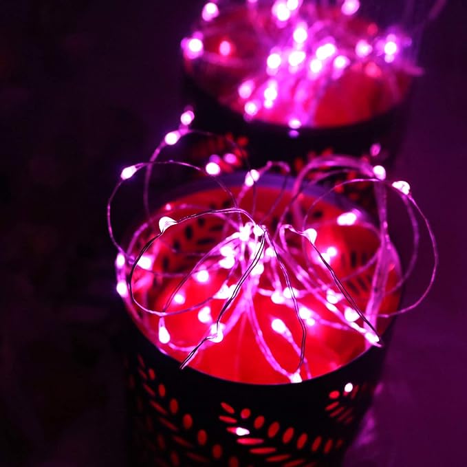 [6-Pack] 7Feet Starry String Lights,Fairy String Lights 20 Micro Starry Leds On Silvery Copper Wire 2pcs CR2032 Batteries Included,Works for Wedding Centerpiece,Party,Christmas Table Decor (Pink)