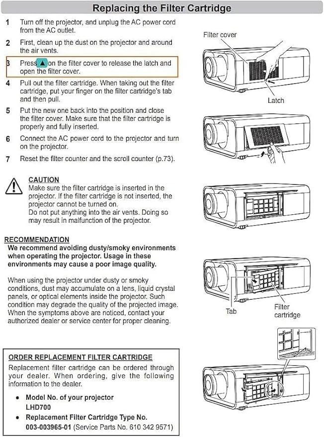 Replacement for Christie LHD700 for Eiki LC-HDT700 LC-WGC500 LC-WGC500L LC-XGC500 LC-XGC500L SANYO PLC-WTC500L Projector Air Filter ET-SFYL100 POA-FIL-100 610 342 9571 003-003965-01