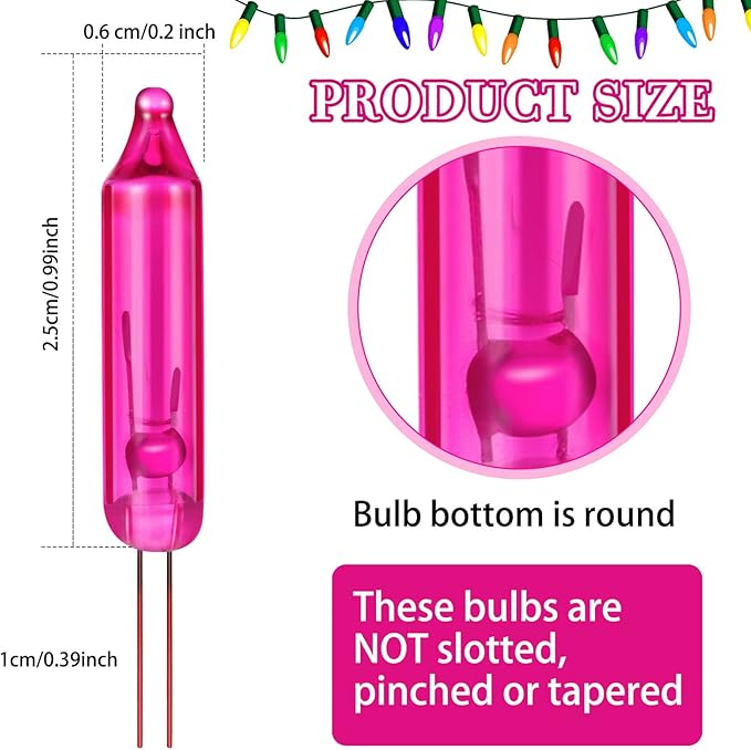 Mudder 200 Count 2.5V Christmas 50/100/150/200 Count Mini Incandescent Wire String Lights Replacement Bulbs Indoor/Outdoor Christmas Lights Decorations for Home Xmas Tree(Pink)