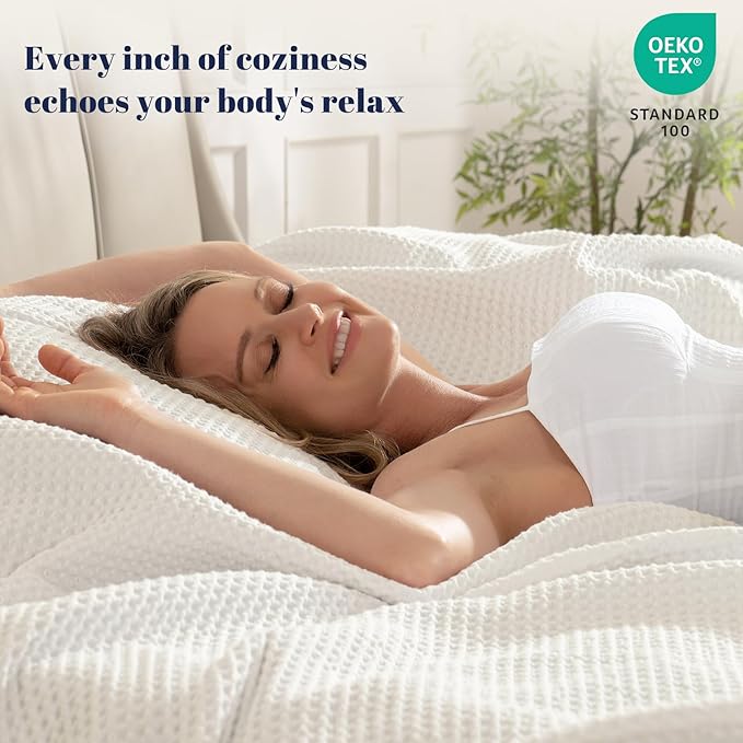 PHF 100% Cotton Waffle Weave Blanket King Size for Bed,Snag Proof Lightweight Breathable Moisture-Wicking Throw for Couch,Great for Layering in Cold Weather,Machine Washable,Home Decor Gift-Cream