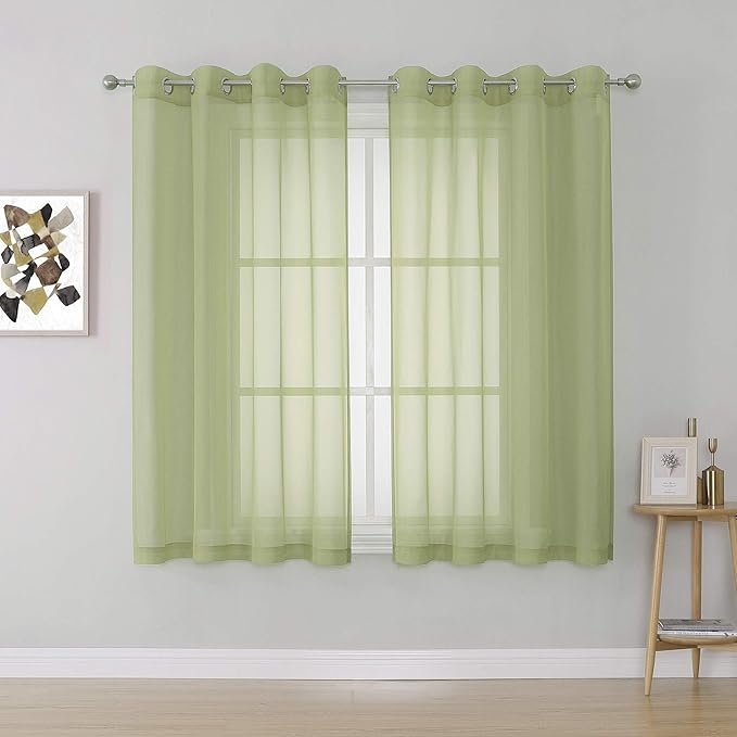 KEQIAOSUOCAI Sage Green Sheer Curtains - Grommet Light Filtering Window Treatment Voile Curtain Panels for Living Room (54 Wide 72 Long Per Panel,2 Panels)
