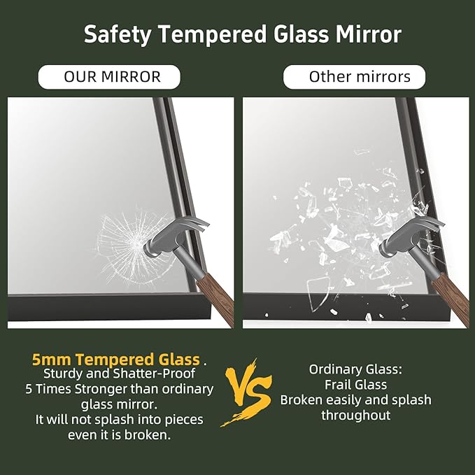 16x24 inch Black Bathroom Mirrors for Over Sink, Small Bathroom Mirror, Rectangle Metal Framed Vanity Wall Mirrors, Anti-Rust, Tempered Glass, Hangs Horizontally or Vertically