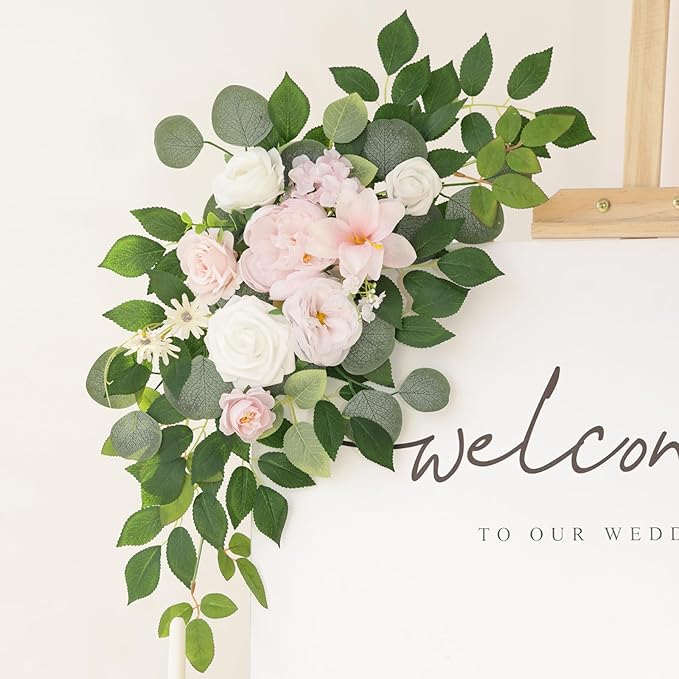 Artificial Flowers Decorations Pack of 2,Centerpieces for Wedding Reception Backdrop Decoration, Floral Decor Wall Home Entryway OutdoorDecorations (Creamy Pink)