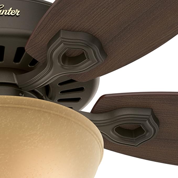 Hunter 52 inch Indoor Ceiling Fan with LED Light - Bronze Ceiling Fan with Pull Chain, For Bedroom or Living Room, Standard Mount, No Remote, 5 Blades, Includes Bulbs- Builder Deluxe 53091, New Bronze