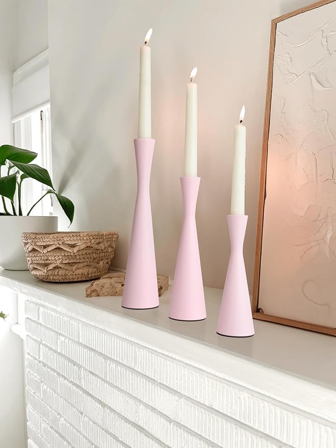 Vixdonos Taper Candle Holders Metal Candlestick Holders Set of 3 Table Mantel Decorative Candle Stand for Dinning,Party，Wedding,Home Decor(Pink)