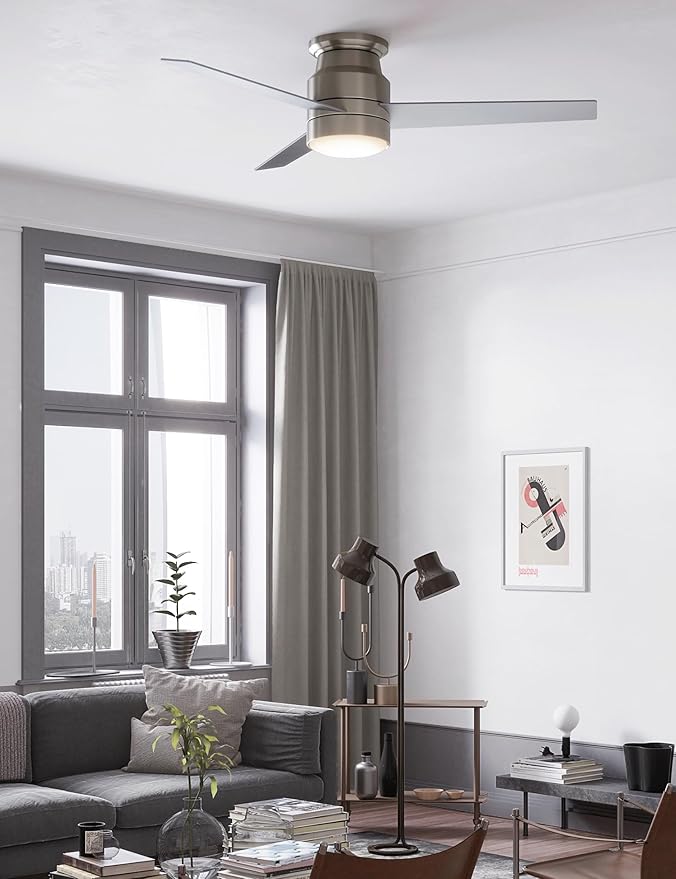 warmiplanet Flush Mount Ceiling Fan with Lights Remote Control, 52-Inch, Brushed Nickel, 3-Blades