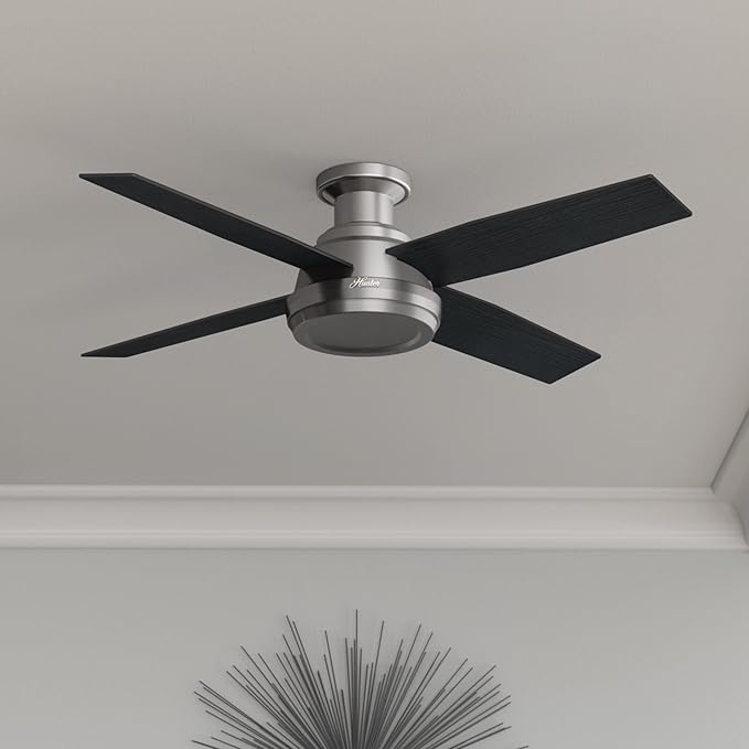 Hunter Fan Company 59247 Dempsey 52 inch Ceiling Fan with Light and Remote, Low Profile Indoor, Brushed Nickel Finish