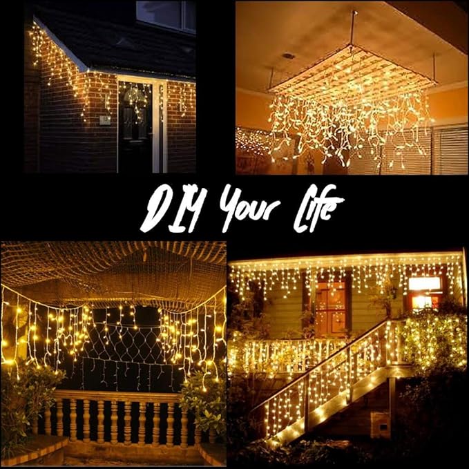 Toodour Christmas Icicle Lights Outdoor, 360 LED 29.5ft 8 Modes Fairy Icicle String Light with 60 Drops, Led Christmas Lights Twinkle for Holiday, Party, Wedding, Eaves, Xmas Decorations (Warm White)