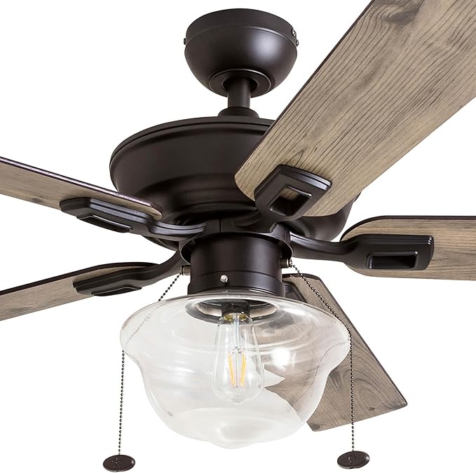 Prominence Home Abner Modern Farmhouse 52 Inch Ceiling Fan with Light, Outdoor Fan/Indoor Tri-Mount LED Ceiling Fan with 5 Blades, Silver Oak and Maple Brown Blade Finish Options, Bronze (80091-01)
