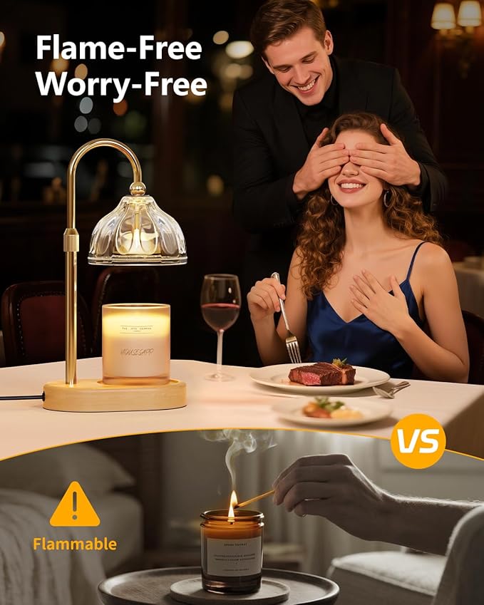 Candle Warmer Lamp, Wax Melt Warmer with Timer Dimmer, Height Adjustable, Clear Lampshade, Includes 2 Bulbs, Birthday Gifts for Women, Mom, Christmas, Housewarming