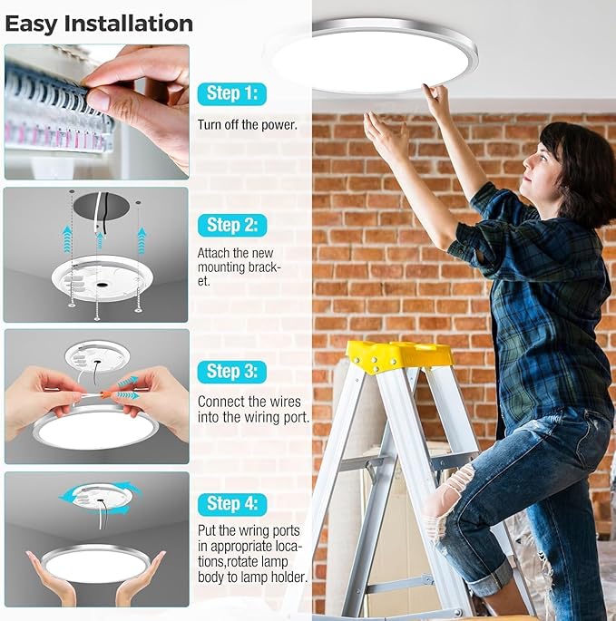 zemty LED Ceiling Light Fixture, 6.5-Inch 12W 1200lm Small Flush Mount Light, Adjustable 3000K 4000K 6500K Color Temperatures, Round Flat Recessed Lighting for Kitchen Closet Hallway Laundry, Nickel