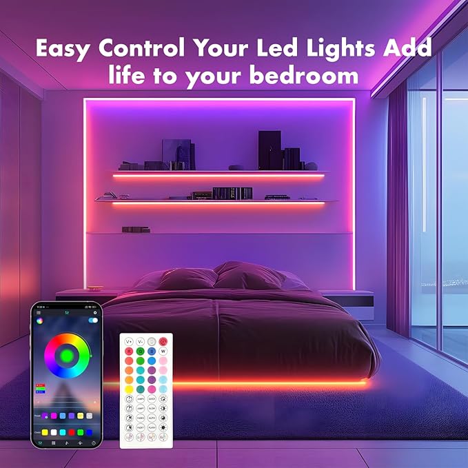 Neon Rope Lights, JIAMEI 100FT RGB LED Strip Lights, App Control, IR Remote, Music Syncing, Outdoor IP67 Waterproof, Flexible Strip Cuttable for Bedroom, Gaming, Party(2 Rolls of 50FT)