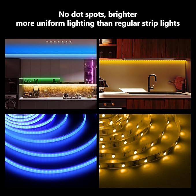 phopollo COB LED Strip Lights, Multi-Color 576 LEDs/m High Density Flexible 24V Led Lights with RF & App Control, LED Lights for Bedroom, Kitchen, Cabinet Lighting-16.4ft