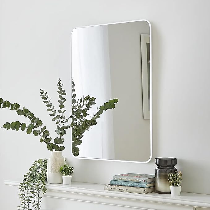 CULER White Bathroom Wall Mirror,20 x 30 Inch Rectangle Vanity Modern Tempered Glass Mirror for Bedroom,Living Room,Entryway