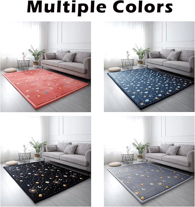 Loartee Coral Velvet Area Rug - 1" Thick Memory Foam Baby Play Mat, Washable Toddler Carpet, Home Decor for Living Room, Nursery, Kids Bedroom, Astral Gray, 6'7"x6'7"