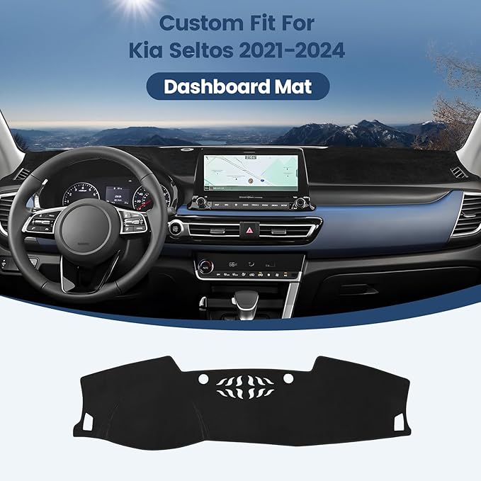Dashboard Cover Mat Custom Fit for 2021 2022 2023 Kia Seltos Dash Cover Nonslip Dash Mat Protector Sunshade No Glare Black