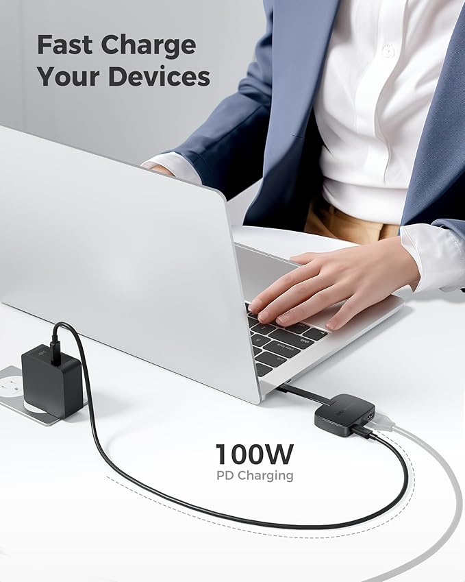 Cable Matters Portable 48Gbps USB C to HDMI 2.1 Adapter with 100W Host Charging, 4K 240Hz /8K 60Hz HDR - Thunderbolt 4 Compatible with iPhone 16/15 Pro Max - Max Resolution on Any MacBook is 4K@60Hz