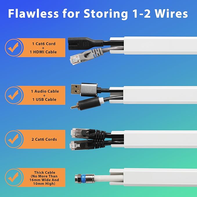 Wall Cable Hider Kit, 116in TV Wire Hider for Wall, Paintable Cord Hider Wall, Cord Organizer Hide 1-2 Cords Wall Mounted TV, Wire Cover for Wall, Cord Concealer 7XL16.5 W0.86 H0.43in, Black