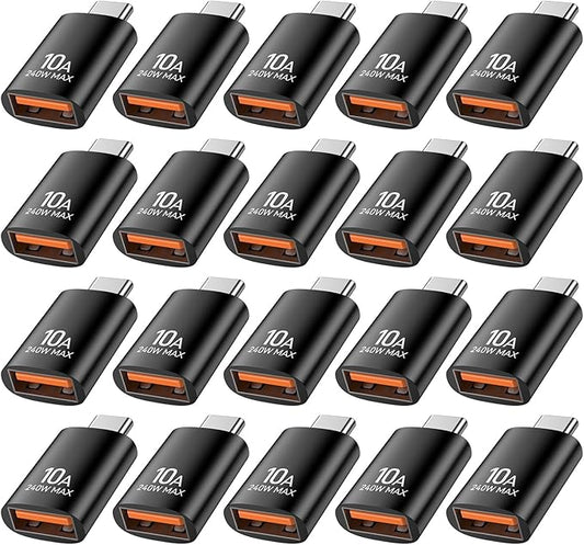 USB C to USB Adapter(20 Pack), Type C Male to USB Female Adaptor OTG Converter for iPhone17/16, MacBook Pro M4/iPad/Mac mini and More.