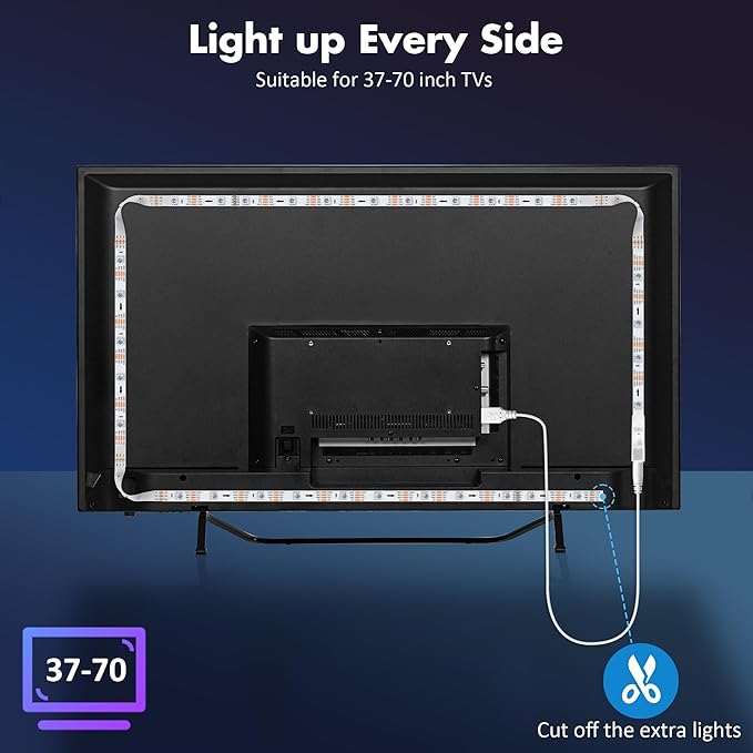 Maylit ICRGB TV LED Backlight, App Control Lights for 37-70in Monitor, Music Sync Color Changing Strip Lights for Home Decor, USB Powered Gaming Accessories for Bedroom Room Decor