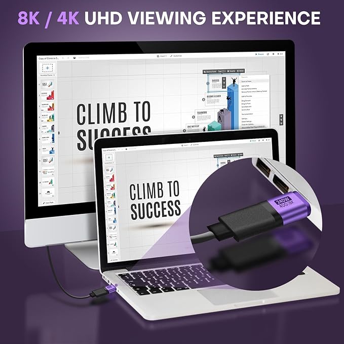 USB C Magnetic Adapter 2 Pack Straight Adapter USB 4.0 24 PIN 40Gbps PD 240W Phone OTG Detachable & Extender 8K 60Hz Video for iPhone17/16/15, Thunderbolt 3/4, MacBook, PS5 PSVR2(Purple)