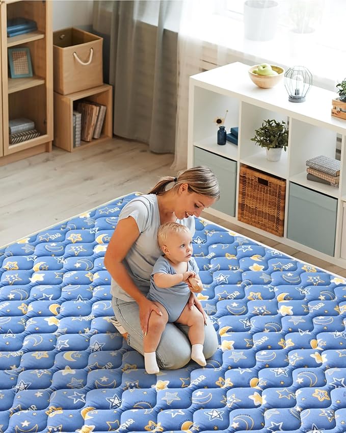 Odorless Premium Foam Baby Play Mat 79" x 59", Soft Microfiber Fabric Crawling Mat for Floor- Comfortable and Hypoallergenic, Non-Slip Cushioned Floor Playpen mat for Infants,Babies,Toddlers