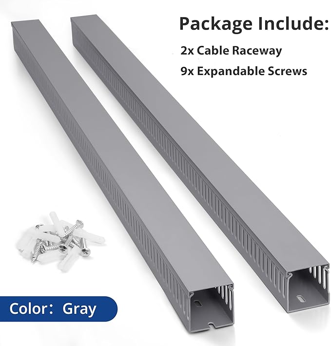 ZhiYo 2x2in Server Rack Cable Management Raceway, Cable Duct Kit, Electrically Safe PVC for Network Wire Management, Open Slot Cord Hider for Computer Under Desk, Grey