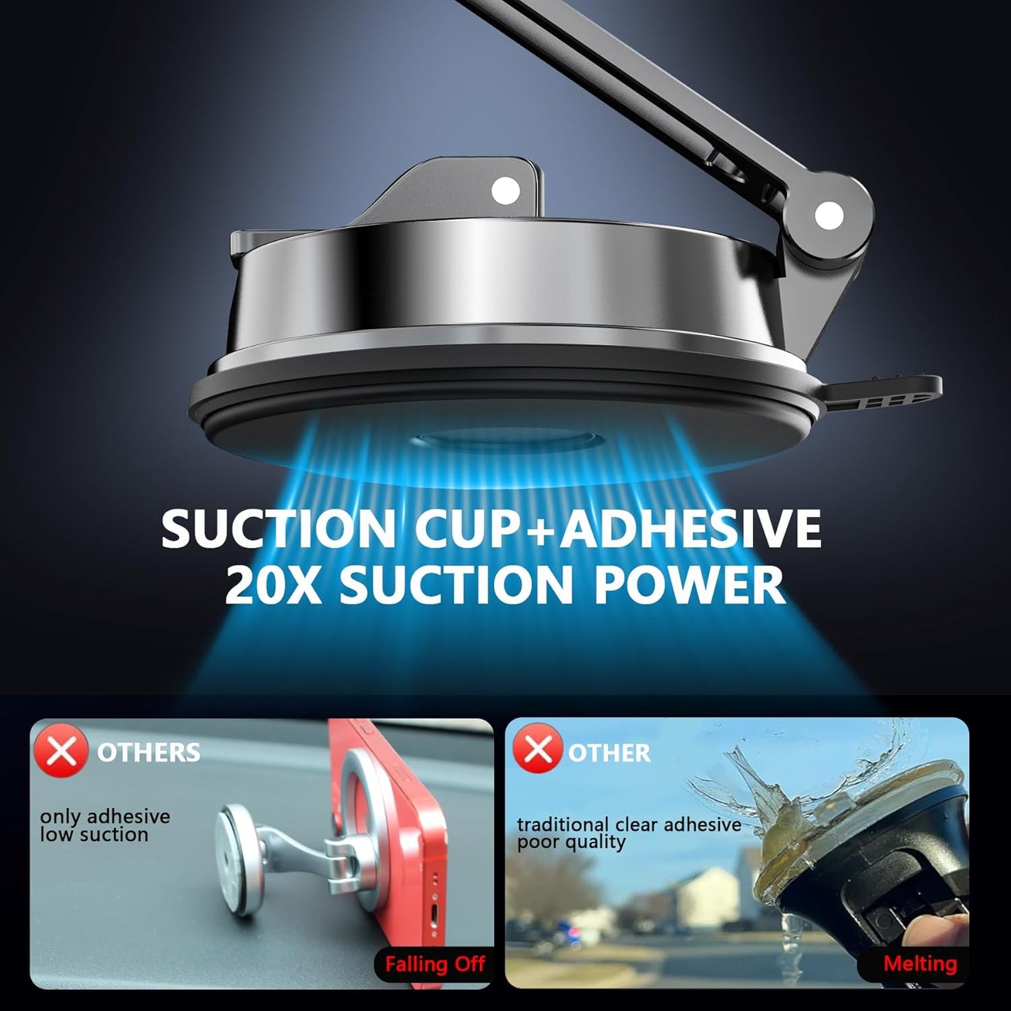 Magnetic Car Mount Never Falling - Dual-Fixing 360° Rotation Dashboard Holder for iPhone 15/14/13/12