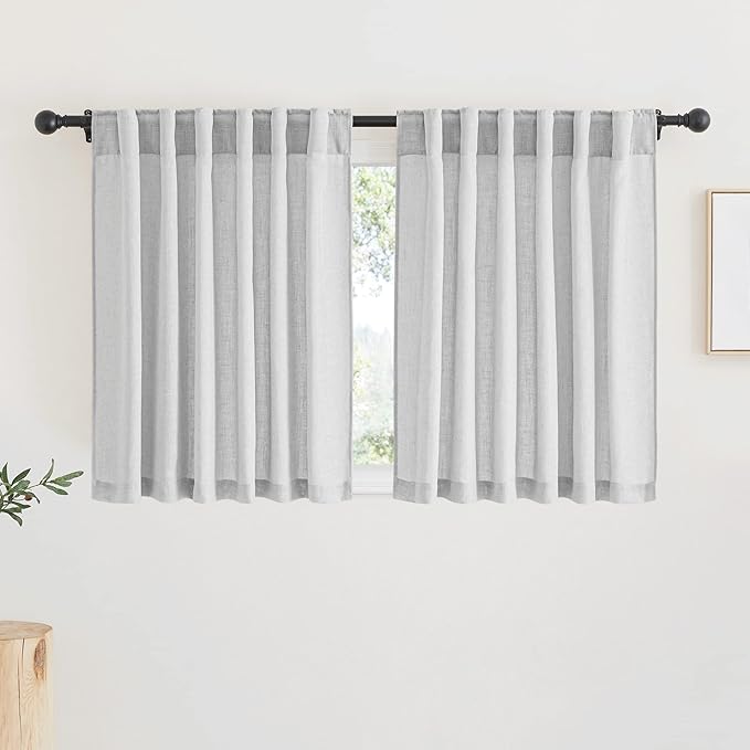 RYB HOME Semi Sheer Curtains - Linen Style Semitransparent Privacy Window Draperies Soft Airy Famhouse Curtains Sheer Light Filtering for Bedroom, Kitchen, Dining, Car, W 52" x L 36", 2 Pcs, Dove Grey