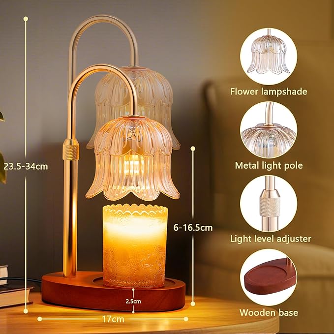 Candle Warmer Lamp Electric Timer - Vintage Heater Candles Warming Height Adjustable Dimmable Warmers Flower Lamps No Flame Heat Warm Melt Wax Jar Modern Home