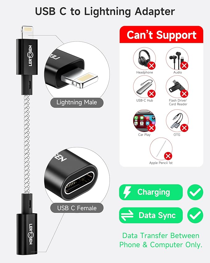 MFi Certified USB C to Lightning Adapter 2 Pack,27W PD Fast Charging & Data Sync Cable Adapter,Type C Female to Lightning Male Charger Converter for iPhone 14/13/12/11,iPad,AirPods - Not for Audio/OTG