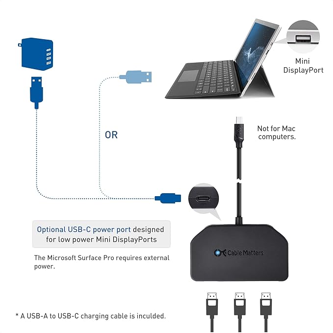 Cable Matters 101075, Triple Monitor Mini DisplayPort/DisplayPort Hub, (3X 4K Display Port Splitter) 3-Port DP 1.4 Enabled for 8K and 4K 120Hz HDR for Windows Only, NOT Compatible with macOS