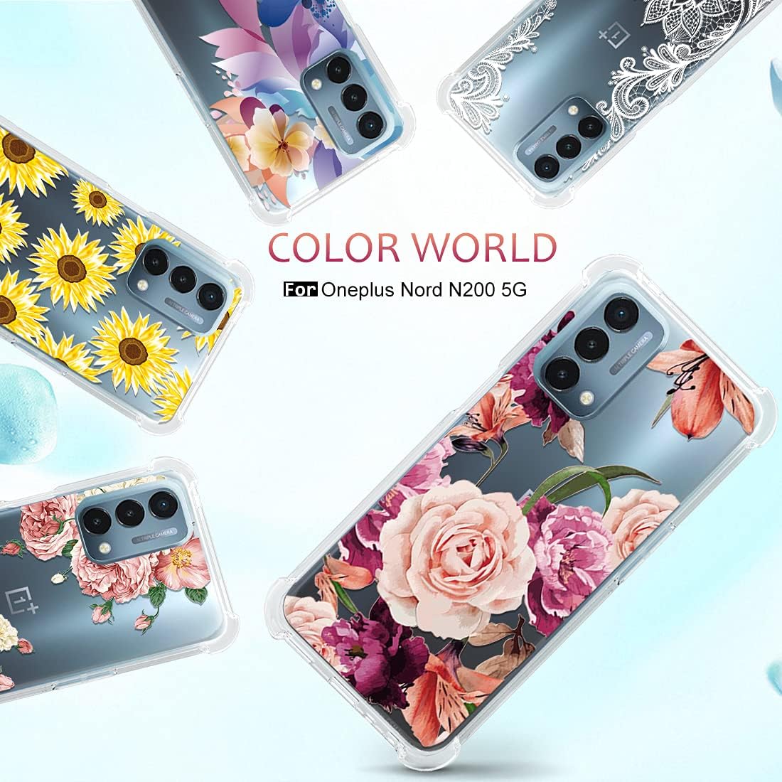 Osophter Case for Oneplus Nord N200 5G, Purple Flower with Screen Protector, Shock-Absorption TPU Cover for 1+Nord N200