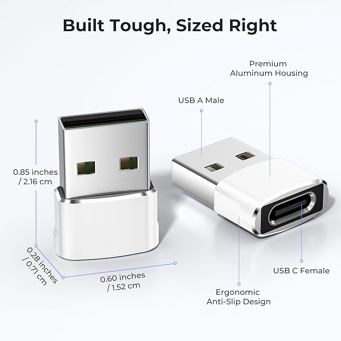 Basesailor USB to USB C Adapter 4Pack,Type C Female to USBA Male Charger Cable Converter for iPhone 17 16 15 14 13 Max Plus,Apple Watch 11 10,iPad Air 8,Airpods Pro 3,Samsung Galaxy S26 S25 A55 Ultra