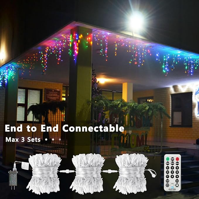 Brizled Color Changing Icicle Lights, 29ft 360 LED Christmas Icicle Lights with Remote, 11 Modes Cool White & Multicolor Xmas Lights for Xmas Wedding Home