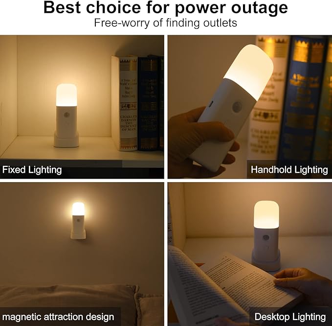YELKO Motion Sensor Night Light, 2000mAh Rechargeable Night Lights Battery Powered, PortableＤimmable Nightlights with 5 Brightness Levels for Kids,Adults (Warm White 2Pack)