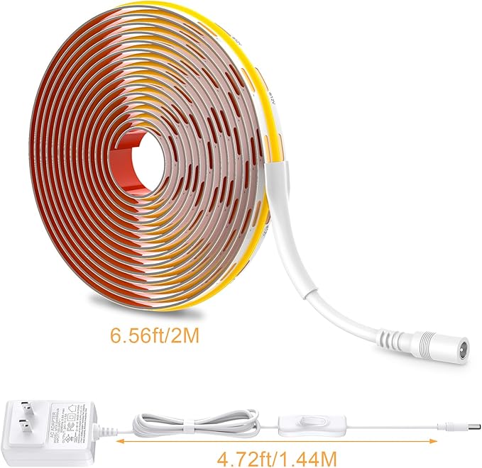 WOBANE Under Cabinet Lighting,Flexible COB LED Strip Light,Under Counter Lights for Kitchen,Mirror, Ceiling,Room,TV,Shelf,Closet,ETL Listed,6.6ft,640LEDs,4000K Natural White,900lm
