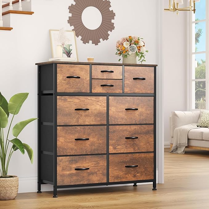 YITAHOME Dresser with 9 Drawers - Fabric Storage Tower, Organizer Unit for Bedroom, Living Room, Hallway, Closets - Sturdy Steel Frame, Wooden Top & Easy Pull Fabric Bins (Dark Grey)
