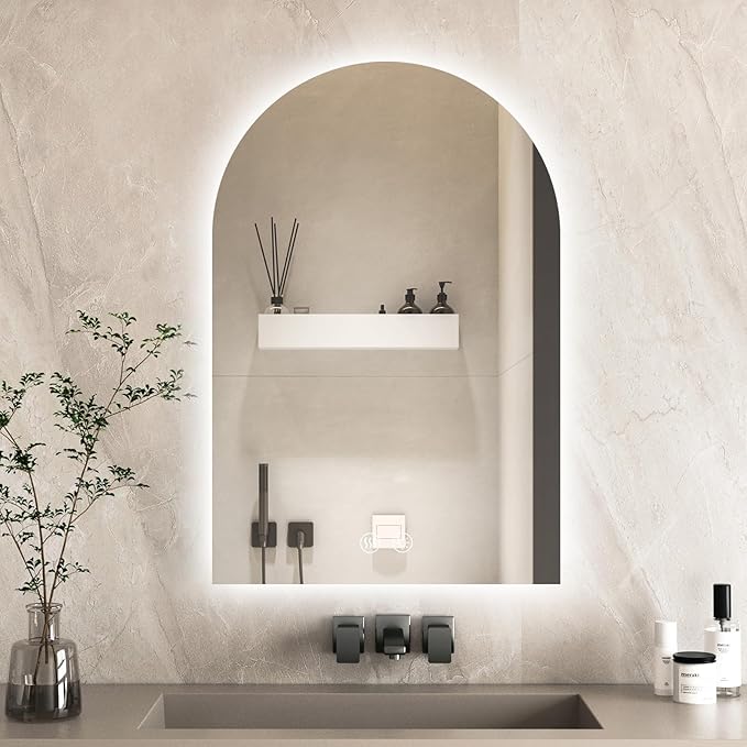Niccy Arched LED Bathroom Mirror, 40x24 Inch Arch Frameless Backlit Mirrors for Wall Arched Lighted Vanity Mirrors Defogger and 3 Color, Explosion-Proof, HD Glass and IP65 Waterproof