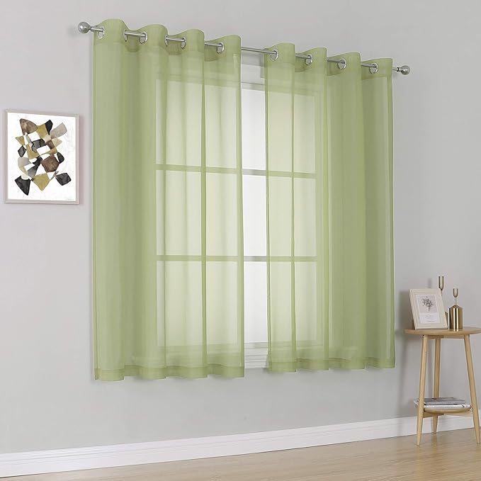 KEQIAOSUOCAI Sage Green Sheer Curtains - Grommet Light Filtering Window Treatment Voile Curtain Panels for Living Room (54 Wide 72 Long Per Panel,2 Panels)