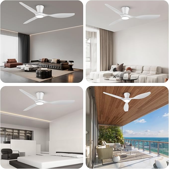 TALOYA 52 inch Smart Ceiling Fan,Low Profile Ceiling Fan with Light and Remote/App Control,Flush Mount, Quiet Reversible Motor for Living Room Bedroom Patio White