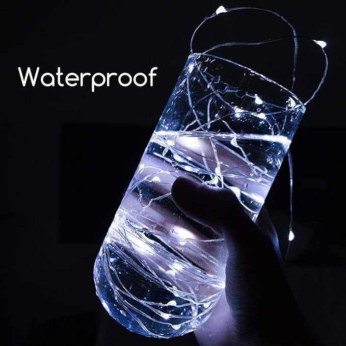 Minetom Fairy Lights Battery Operated, 5 Pack 7 FT 20 LED String Lights with Timer, Waterproof Silver Wire Fairy Lights for Bedroom Christmas Home Party Wedding Decorations, Pure White