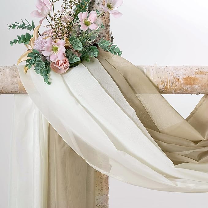 MIULEE Sheer Window Scarf - Extra Long 216 Inch Elegant Valance, Soft Voile Canopy Bed Curtain for Wedding Ceremony & Home Decor, 54x216 Ivory
