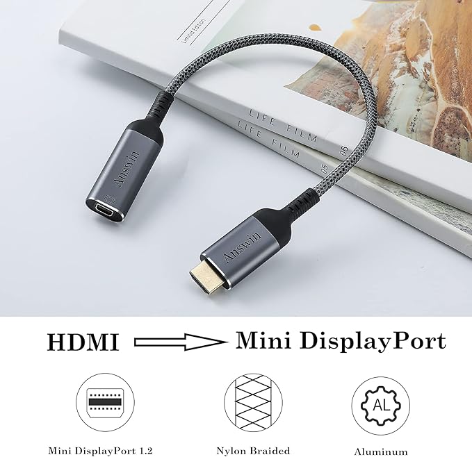 HDMI to Mini DisplayPort 4K Active HDMI to Mini DisplayPort Adapter for Xbox One/360, Mac Mini, PC/Laptops to Monitor, 2K@60Hz, 1080P@120Hz